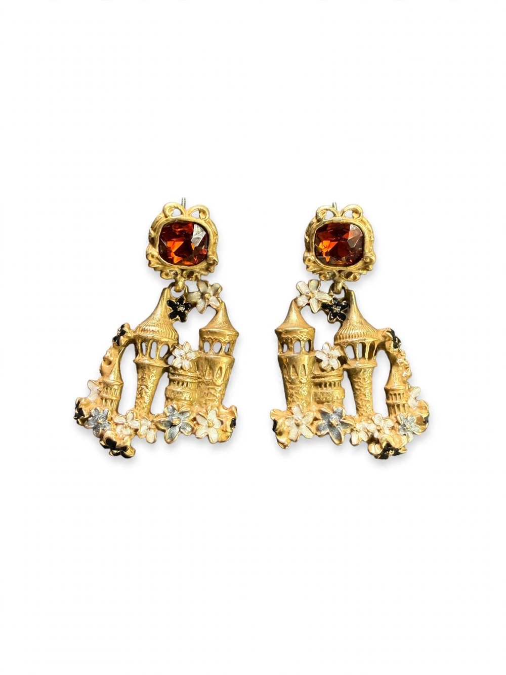 NEW Gold-Tone Castle Dangle Earrings With 925 Silver Posts For Women E079